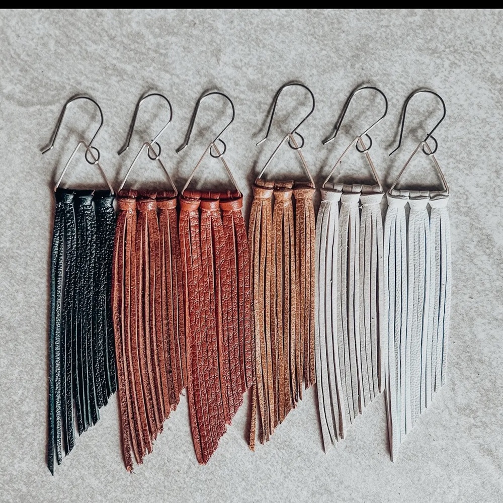 BLACK Leather Tassel Earrings